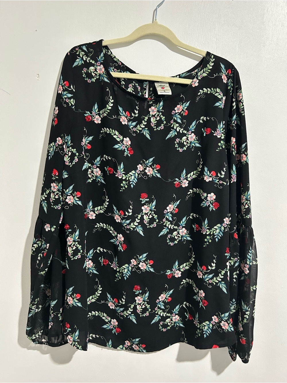 Disney x LC Lauren Conrad Floral Bell Sleeve Blouse Black - Size S